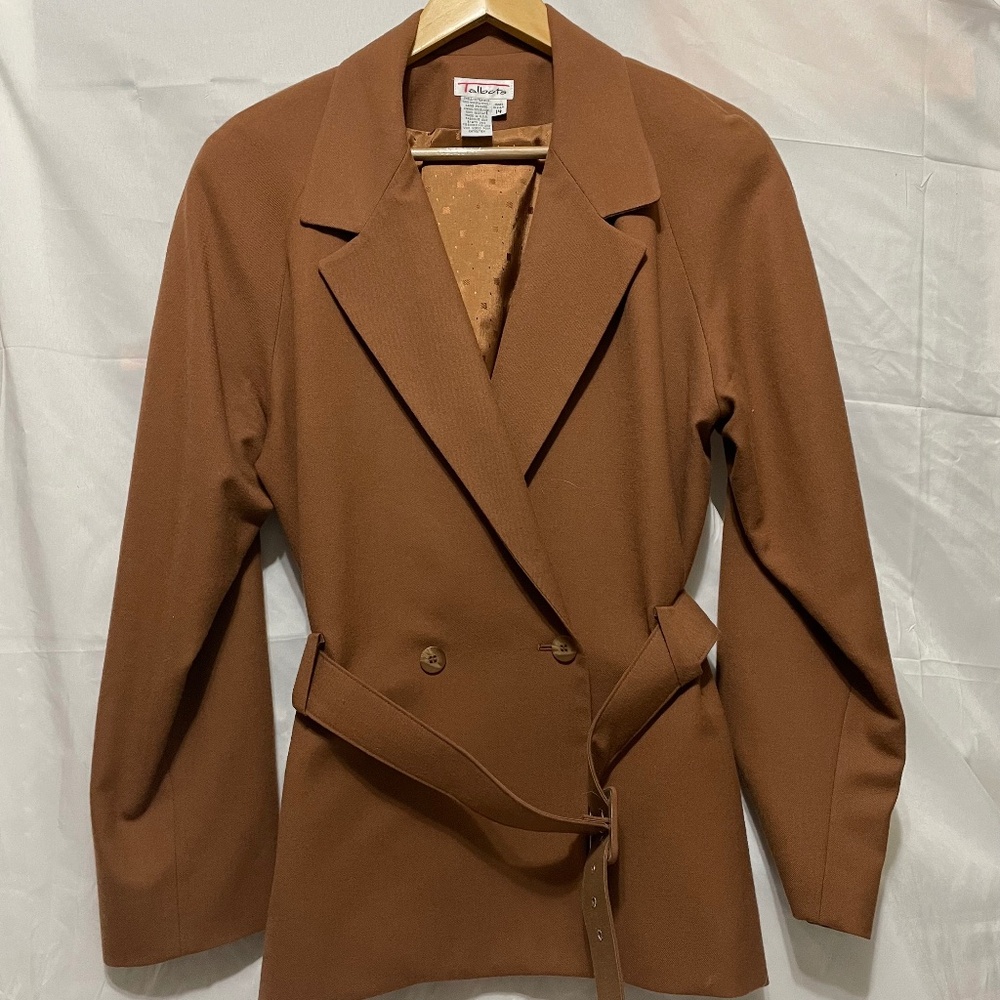 Talbots women’s 14 brown wool double breast belted 2 button wool blaze jacket